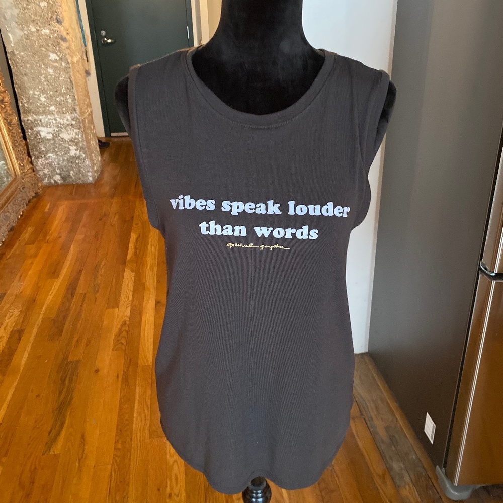 Black Spiritual Gangster “vibes speak louder than words” graphic print tank top